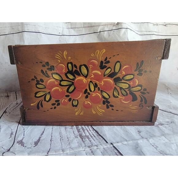 Vintage Hand Painted Wooden Thanksgiving Folk Art Box 8x5.2x5.2in - Picture 7 of 12